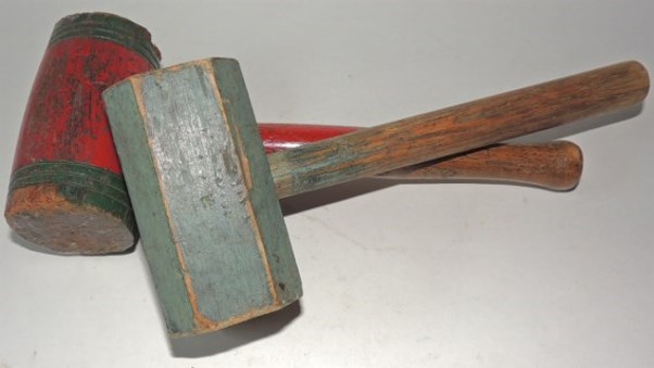 2 Old Wooden Painted Mallets