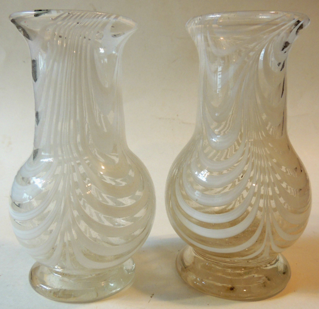 Scarce Pair SJ Nailsea Footed Vases
