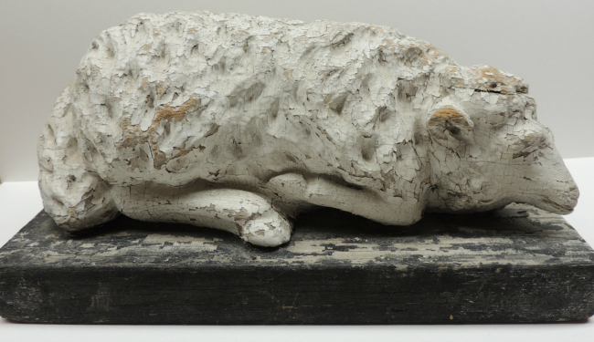 Large Folk Art Hand Carved Lamb