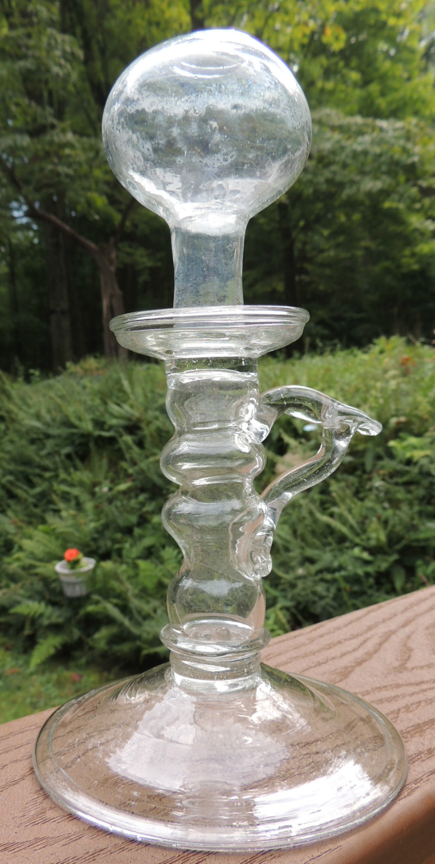 Large Early Free Blown Oil Lamp