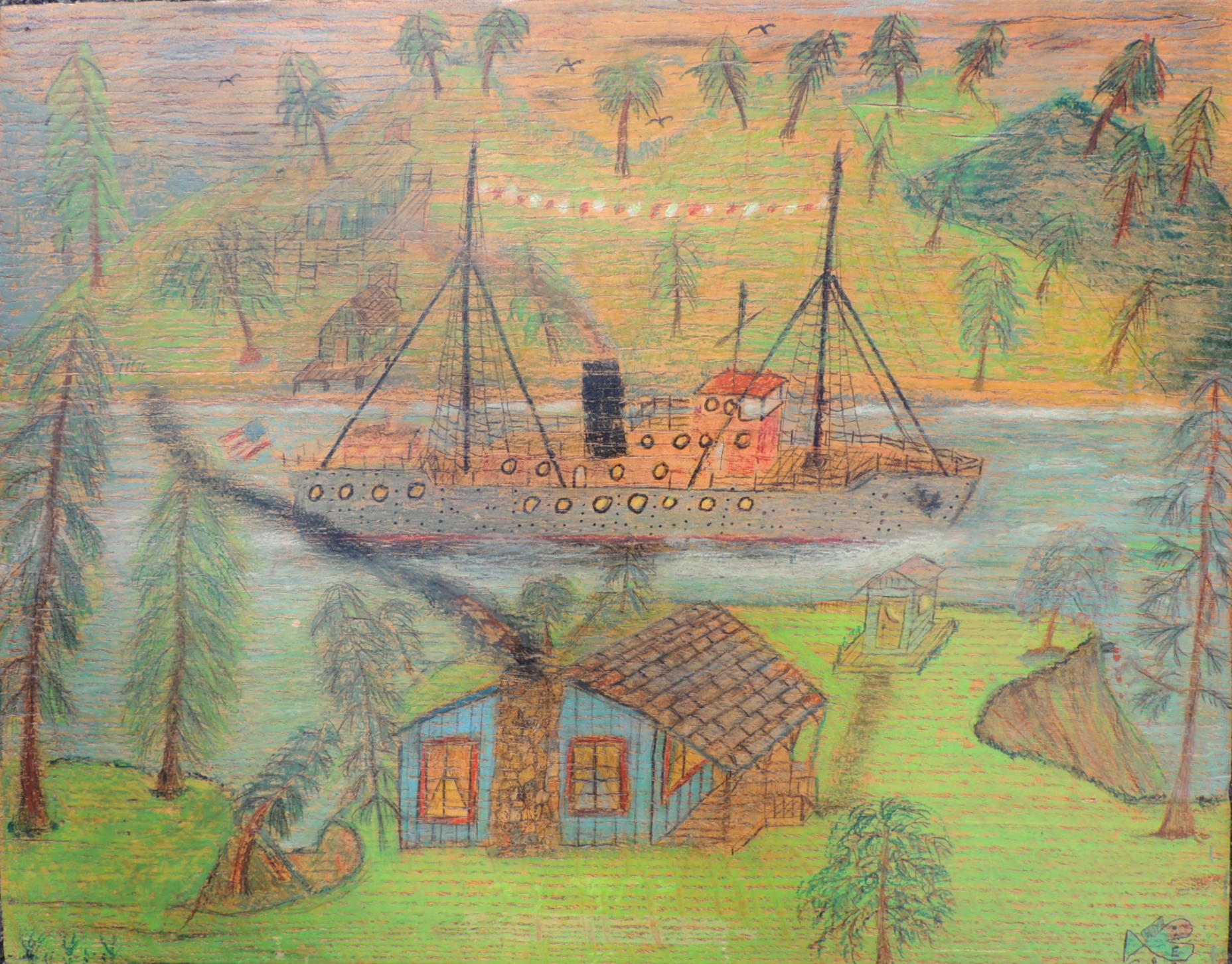 Large North Eastern Painting on Oak
