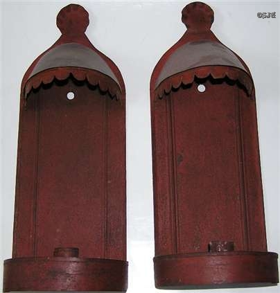 Nice Pair Red Painted Tin Sconces