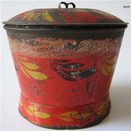 Red Toleware Sugar Bowl