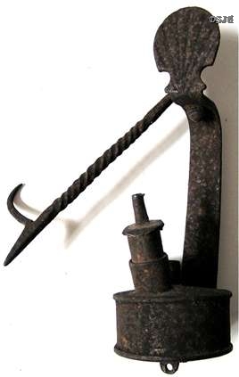Early Iron Lamp with Shell Decoration