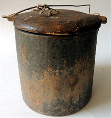 Rare 18th C. Painted Wooden Lidded Firkin Carved From 1 Piece of Wood