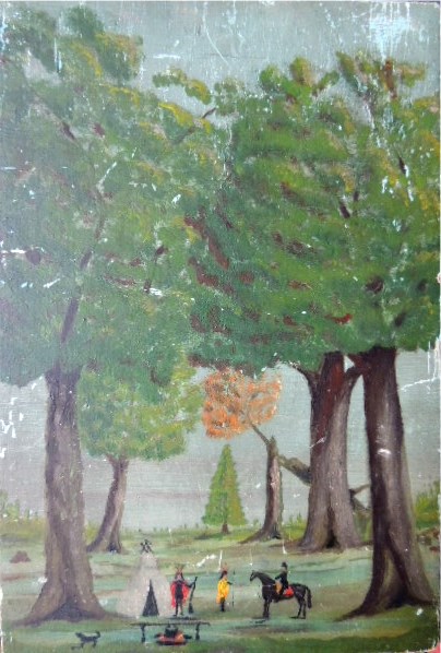Primitive Oil on Board Indian Camp