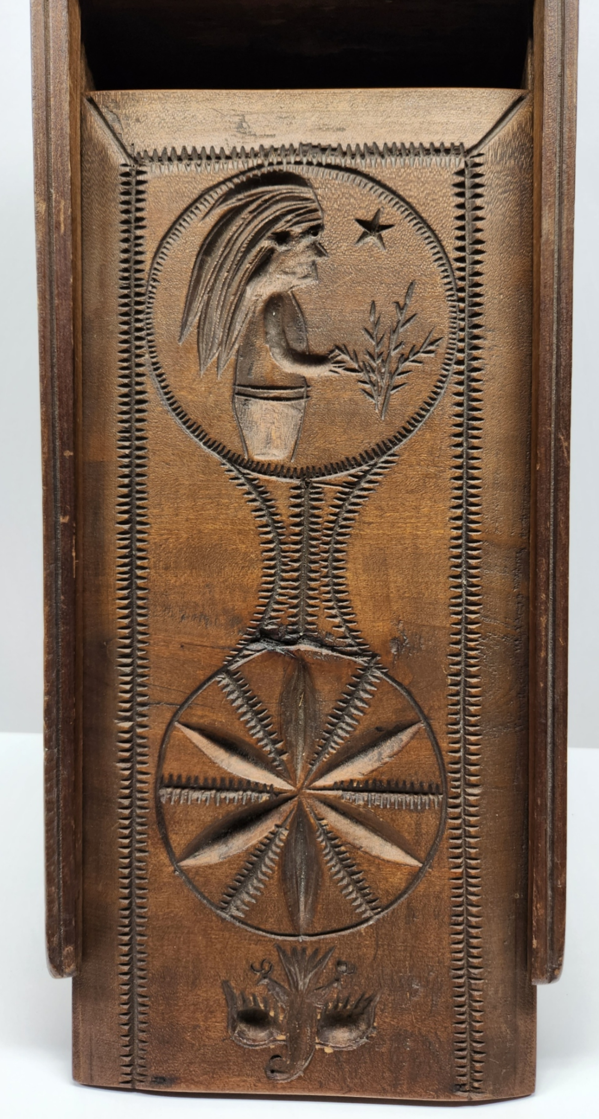 Large Folk Art Carved Candle Box