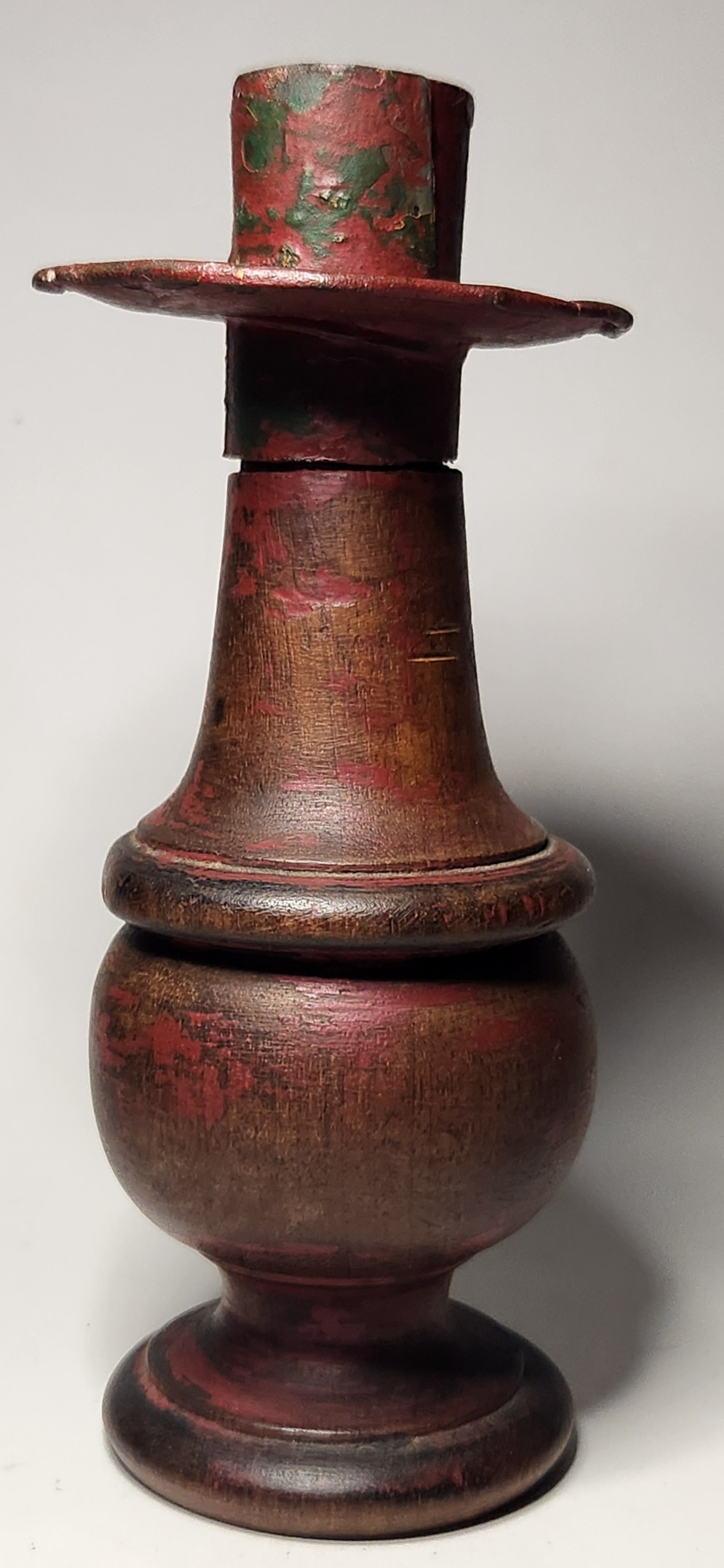 Primitive Painted Tin/Wood Candle Stick