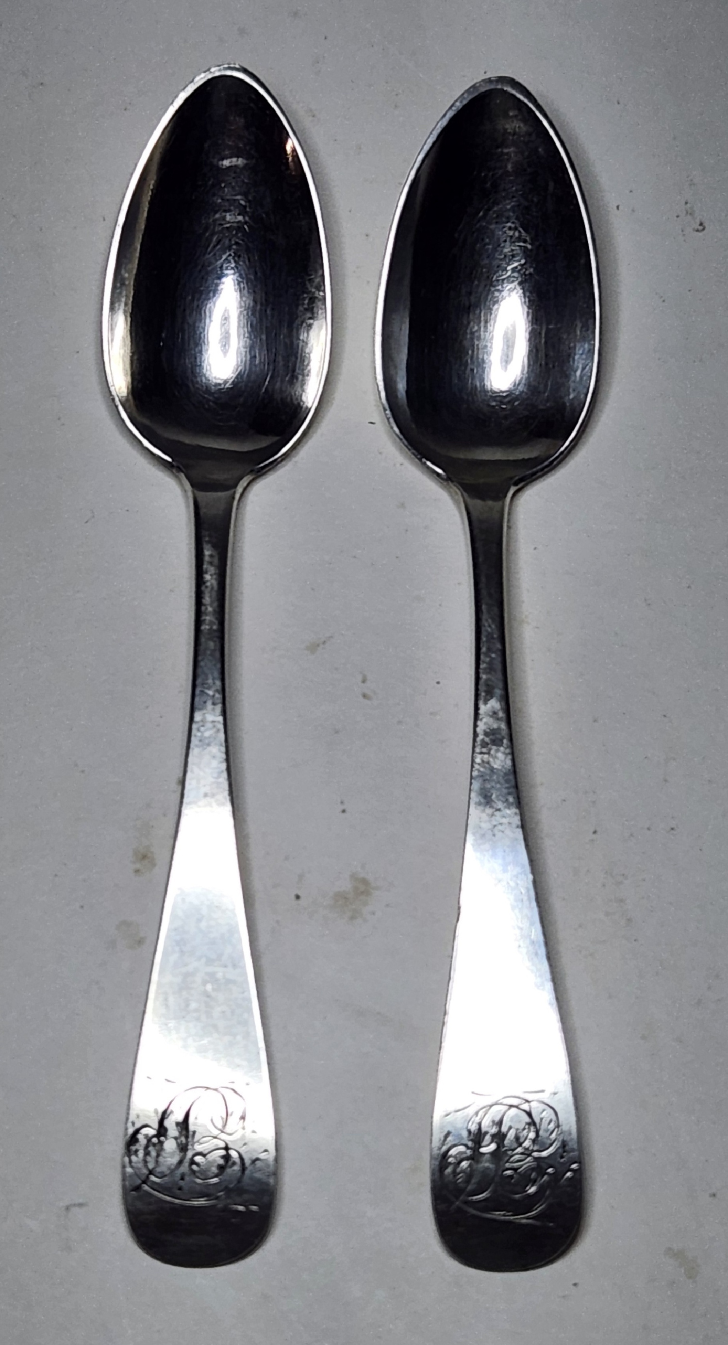 Pr. Signed Colonial Philadelphia coin Silver Tea Spoons